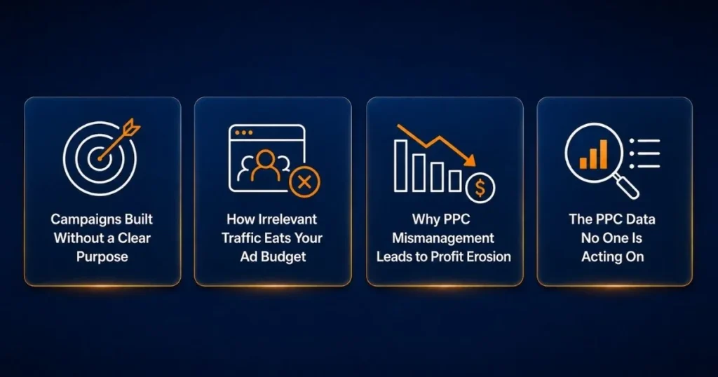 Amazon PPC campaign showing high ACoS and weak ROAS from poor bid management