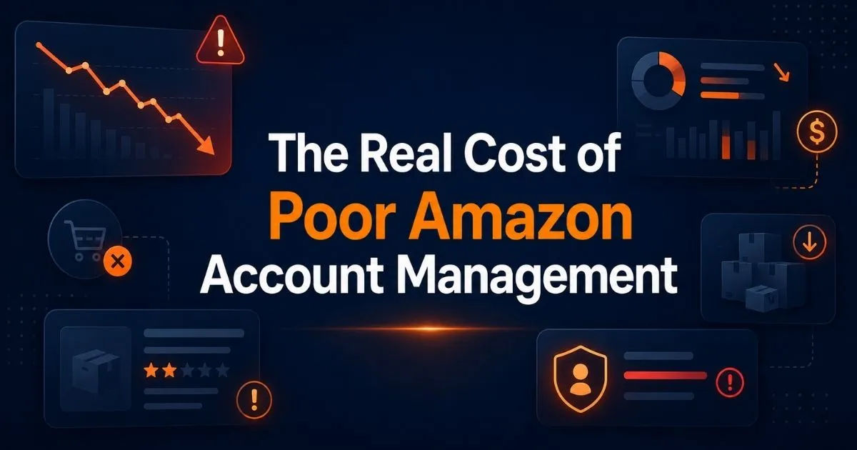 Amazon seller reviewing account performance dashboard with declining metrics