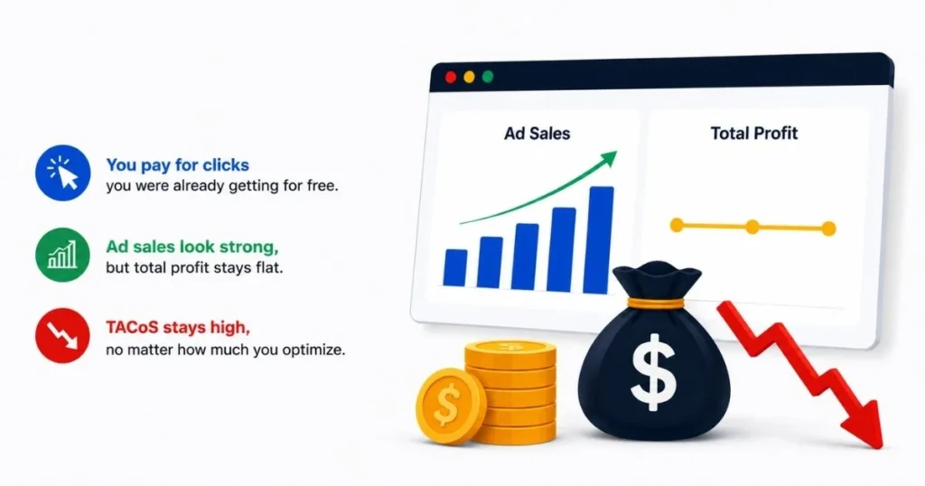 Amazon PPC cannibalization silently killing profit organic sales drop