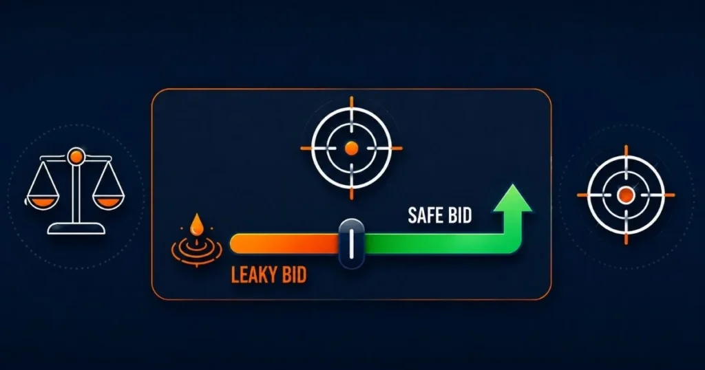Amazon PPC bidding optimization graphic showing leaky bid versus safe bid to protect profit margins.