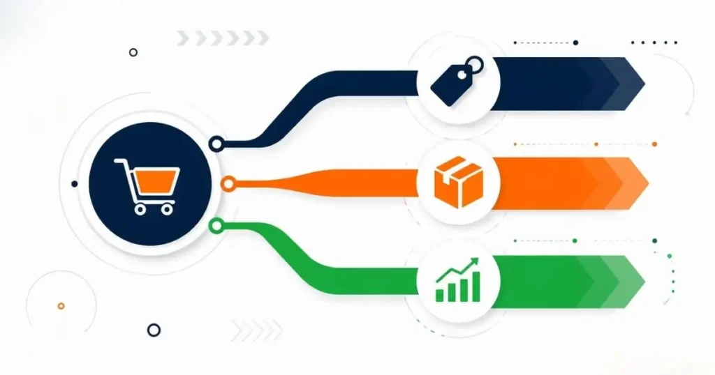 Amazon Buy Box diagnosis infographic showing pricing, inventory, and seller metrics decision paths
