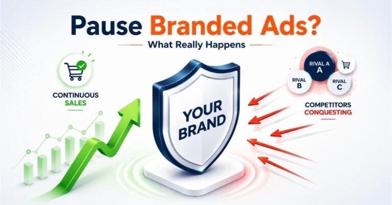 how pausing branded ads on Amazon allows competitors to capture branded traffic while reducing brand visibility and sales protection.