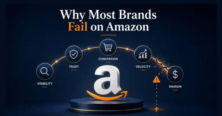 Amazon growth framework showing visibility trust conversion velocity and margin challenges