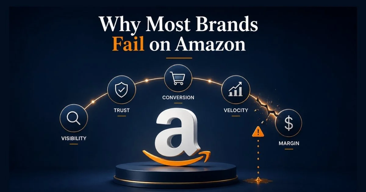 Amazon growth framework showing visibility trust conversion velocity and margin challenges