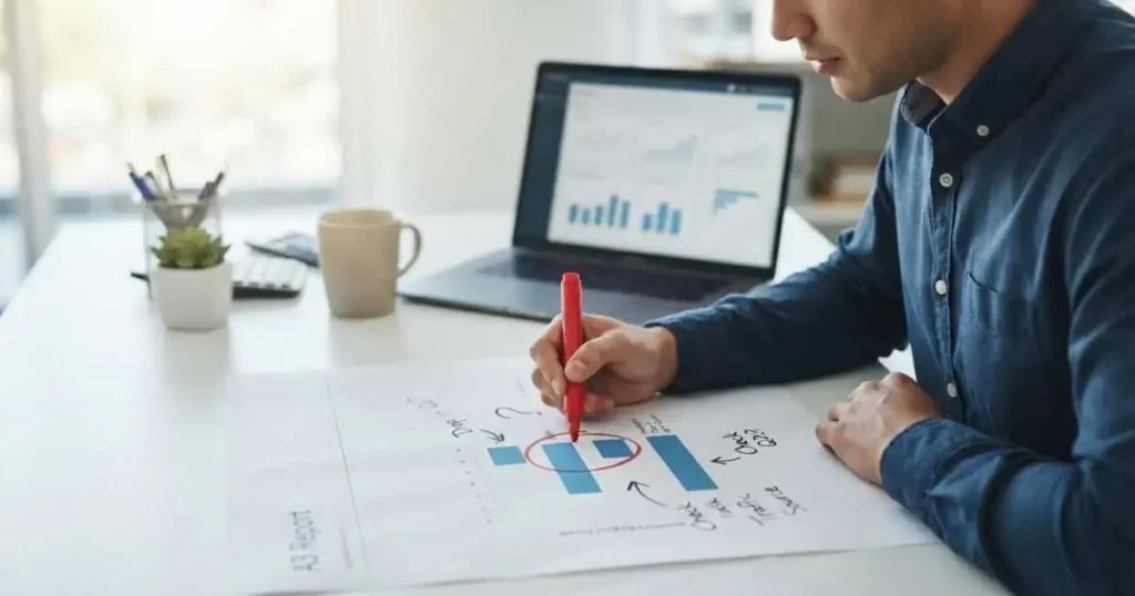 Business analyst identifying the real constraint blocking Amazon growth by reviewing performance data and charts.
